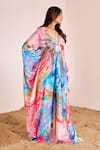 Suruchi Parakh_Multi Color Silk V-neck Abstract Print Kaftan _Online_at_Aza_Fashions
