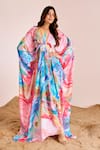 Buy_Suruchi Parakh_Multi Color Silk V-neck Abstract Print Kaftan _at_Aza_Fashions