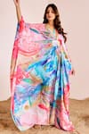 Shop_Suruchi Parakh_Multi Color Silk V-neck Abstract Print Kaftan _Online_at_Aza_Fashions