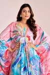 Suruchi Parakh_Multi Color Silk V-neck Abstract Print Kaftan _at_Aza_Fashions