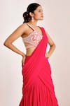 Shop_Suruchi Parakh_Pink Georgette Embroidery Floral V Neck Pre-draped Lehenga Saree With Blouse _Online_at_Aza_Fashions