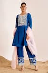 Buy_Suruchi Parakh_Blue Georgette And Organza Embroidery Floral Round Neck Bloom Kurta Pant Set _at_Aza_Fashions