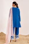 Shop_Suruchi Parakh_Blue Georgette And Organza Embroidery Floral Round Neck Bloom Kurta Pant Set _at_Aza_Fashions