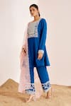 Suruchi Parakh_Blue Georgette And Organza Embroidery Floral Round Neck Bloom Kurta Pant Set _Online_at_Aza_Fashions