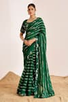 Buy_Suruchi Parakh_Green Organza Hand Embroidery Floral Square Neck Sequin Saree With Blouse _at_Aza_Fashions