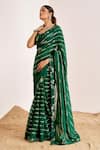 Suruchi Parakh_Green Organza Hand Embroidery Floral Square Neck Sequin Saree With Blouse _Online_at_Aza_Fashions