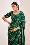 Shop_Suruchi Parakh_Green Organza Hand Embroidery Floral Square Neck Sequin Saree With Blouse _Online_at_Aza_Fashions