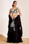 Buy_Suruchi Parakh_Black Georgette Embroidery Floral Asymmetric Neck Sequin Blouse Lehenga Set _at_Aza_Fashions