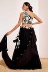 Shop_Suruchi Parakh_Black Georgette Embroidery Floral Asymmetric Neck Sequin Blouse Lehenga Set _at_Aza_Fashions