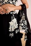 Suruchi Parakh_Black Georgette Embroidery Floral Asymmetric Neck Sequin Blouse Lehenga Set _Online_at_Aza_Fashions