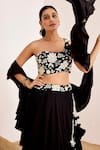 Suruchi Parakh_Black Georgette Embroidery Floral Asymmetric Neck Sequin Blouse Lehenga Set _at_Aza_Fashions