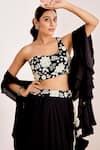 Buy_Suruchi Parakh_Black Georgette Embroidery Floral Asymmetric Neck Sequin Blouse Lehenga Set 