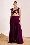 Buy_Suruchi Parakh_Purple Georgette Sequins Floral Bloom Embellished Cropped Top With Flared Pant _at_Aza_Fashions