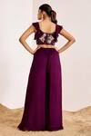 Shop_Suruchi Parakh_Purple Georgette Sequins Floral Bloom Embellished Cropped Top With Flared Pant _at_Aza_Fashions