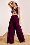 Buy_Suruchi Parakh_Purple Georgette Sequins Floral Bloom Embellished Cropped Top With Flared Pant _Online_at_Aza_Fashions