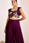 Shop_Suruchi Parakh_Purple Georgette Sequins Floral Bloom Embellished Cropped Top With Flared Pant _Online_at_Aza_Fashions