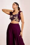 Suruchi Parakh_Purple Georgette Sequins Floral Bloom Embellished Cropped Top With Flared Pant _at_Aza_Fashions