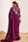 Shop_Suruchi Parakh_Wine Organza Embellished Floral Frilled Sequin Saree With Sheer Yoke Blouse _at_Aza_Fashions