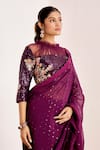 Buy_Suruchi Parakh_Wine Organza Embellished Floral Frilled Sequin Saree With Sheer Yoke Blouse _Online_at_Aza_Fashions