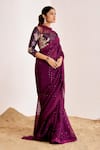 Shop_Suruchi Parakh_Wine Organza Embellished Floral Frilled Sequin Saree With Sheer Yoke Blouse _Online_at_Aza_Fashions