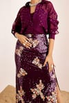 Buy_Suruchi Parakh_Purple Organza, Georgette Sequins Collared Embellished Sheer Shirt And Skirt Set _Online_at_Aza_Fashions