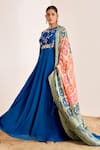 Suruchi Parakh_Blue Georgette And Banarasi Embroidery Floral Closed Anarkali With Dupatta _Online_at_Aza_Fashions