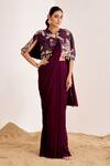 Buy_Suruchi Parakh_Purple Georgette Sequins Round Neck Pre-draped Saree And Embellished Cape Set _at_Aza_Fashions