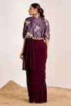 Shop_Suruchi Parakh_Purple Georgette Sequins Round Neck Pre-draped Saree And Embellished Cape Set _at_Aza_Fashions