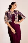 Shop_Suruchi Parakh_Purple Georgette Sequins Round Neck Pre-draped Saree And Embellished Cape Set _Online_at_Aza_Fashions