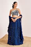 Buy_Suruchi Parakh_Blue V Crepe Embroidery Sequins Embellished Tiered Lehenga And Blouse Set _at_Aza_Fashions