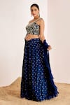 Suruchi Parakh_Blue V Crepe Embroidery Sequins Embellished Tiered Lehenga And Blouse Set _at_Aza_Fashions