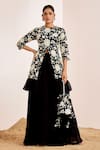 Buy_Suruchi Parakh_Black Georgette, Organza Embroidery, Sequins Crew Floral Tunic With Flared Pant _at_Aza_Fashions