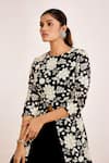 Suruchi Parakh_Black Georgette, Organza Embroidery, Sequins Crew Floral Tunic With Flared Pant _at_Aza_Fashions