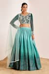 Buy_Suruchi Parakh_Green Georgette And Net Embellished Floral V Sequin Ombre Lehenga And Blouse Set _at_Aza_Fashions