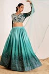 Suruchi Parakh_Green Georgette And Net Embellished Floral V Sequin Ombre Lehenga And Blouse Set _Online_at_Aza_Fashions