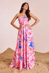 Buy_Suruchi Parakh_Multi Color Satin Silk Print Abstract Halter Neck Maxi Dress _at_Aza_Fashions