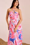 Suruchi Parakh_Multi Color Satin Silk Print Abstract Halter Neck Maxi Dress _at_Aza_Fashions