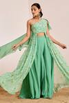 Buy_Suruchi Parakh_Green Georgette, Organza Floral Print Front Cut Tunic With Flared Pant _Online_at_Aza_Fashions