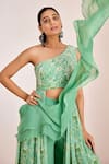 Shop_Suruchi Parakh_Green Georgette, Organza Floral Print Front Cut Tunic With Flared Pant _Online_at_Aza_Fashions
