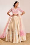 Buy_Suruchi Parakh_Cream Georgette Crepe And Net Embroidery Floral V Neck Garden Lehenga Set _at_Aza_Fashions