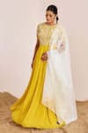 Buy_Suruchi Parakh_Yellow Georgette Embroidery Thread Crew Neck Floral Yoke Anarkali With Dupatta _Online_at_Aza_Fashions