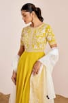 Suruchi Parakh_Yellow Georgette Embroidery Thread Crew Neck Floral Yoke Anarkali With Dupatta _at_Aza_Fashions