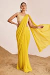 Buy_Suruchi Parakh_Yellow Georgette Embroidery Zardozi Scoop Pleated Pre-draped Saree With Blouse _at_Aza_Fashions