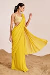 Shop_Suruchi Parakh_Yellow Georgette Embroidery Zardozi Scoop Pleated Pre-draped Saree With Blouse _at_Aza_Fashions