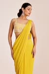 Buy_Suruchi Parakh_Yellow Georgette Embroidery Zardozi Scoop Pleated Pre-draped Saree With Blouse _Online_at_Aza_Fashions