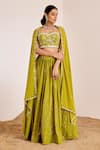 Shop_Suruchi Parakh_Green Georgette Embroidery Sequin Sweetheart Neck Lehenga Set _at_Aza_Fashions