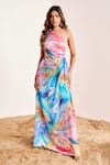 Buy_Suruchi Parakh_Multi Color Satin Silk Printed Abstract Asymmetric Dress _at_Aza_Fashions