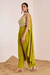 Buy_Suruchi Parakh_Green Georgette Embellished Shell Scoop Neck Tassel Blouse Pant Set _Online_at_Aza_Fashions