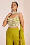 Suruchi Parakh_Green Georgette Embellished Shell Scoop Neck Tassel Blouse Pant Set _at_Aza_Fashions