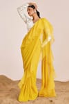 Suruchi Parakh_Yellow Georgette Embroidery Sequin V Neck Pre-draped Ruffle Saree With Blouse _Online_at_Aza_Fashions